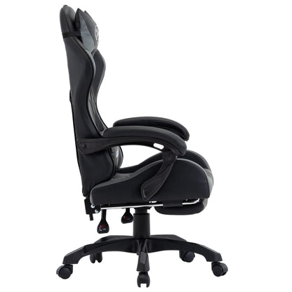 Sedia da Gaming con Poggiapiedi Grigia e Nera in Similpelle | homemem39