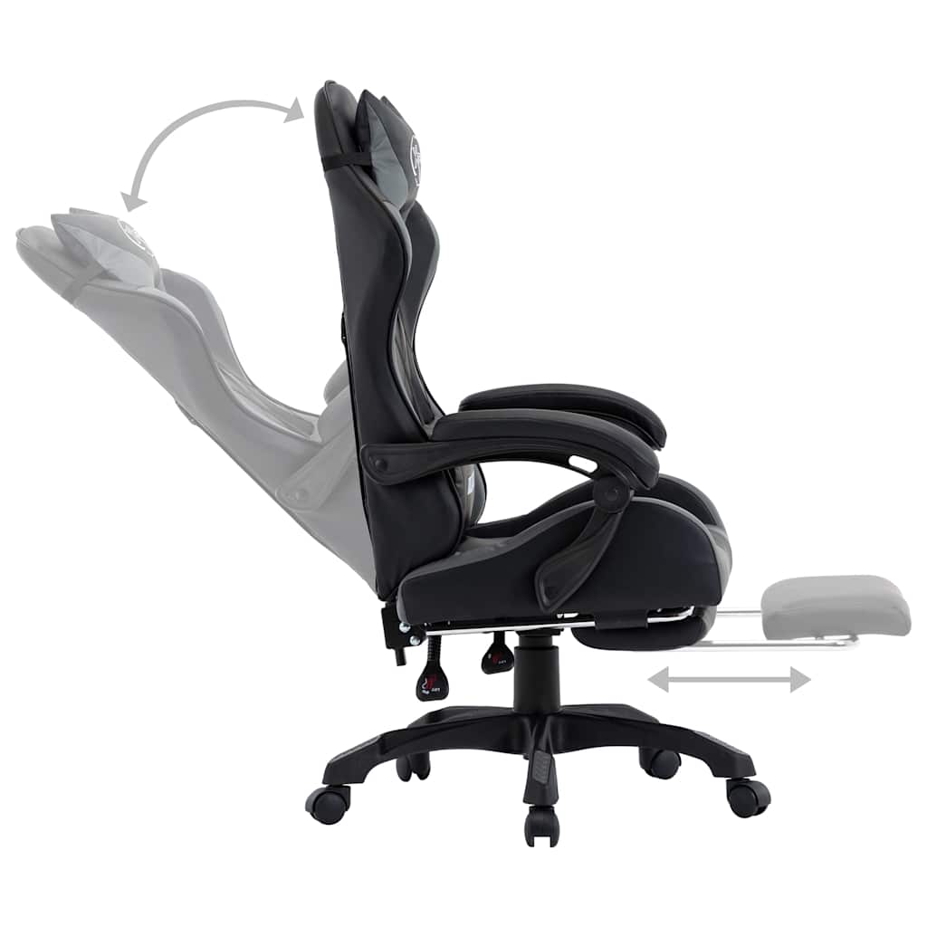 Sedia da Gaming con Poggiapiedi Grigia e Nera in Similpelle
