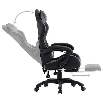 Sedia da Gaming con Poggiapiedi Grigia e Nera in Similpelle