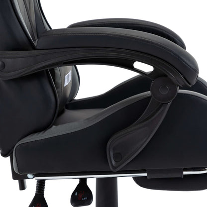 Sedia da Gaming con Poggiapiedi Grigia e Nera in Similpelle | homemem39