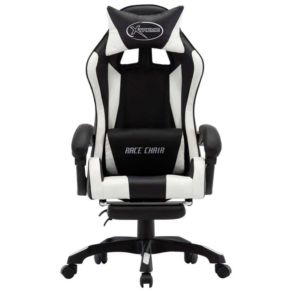 Sedia da Gaming con Poggiapiedi Bianca e Nera in Similpelle | homemem39