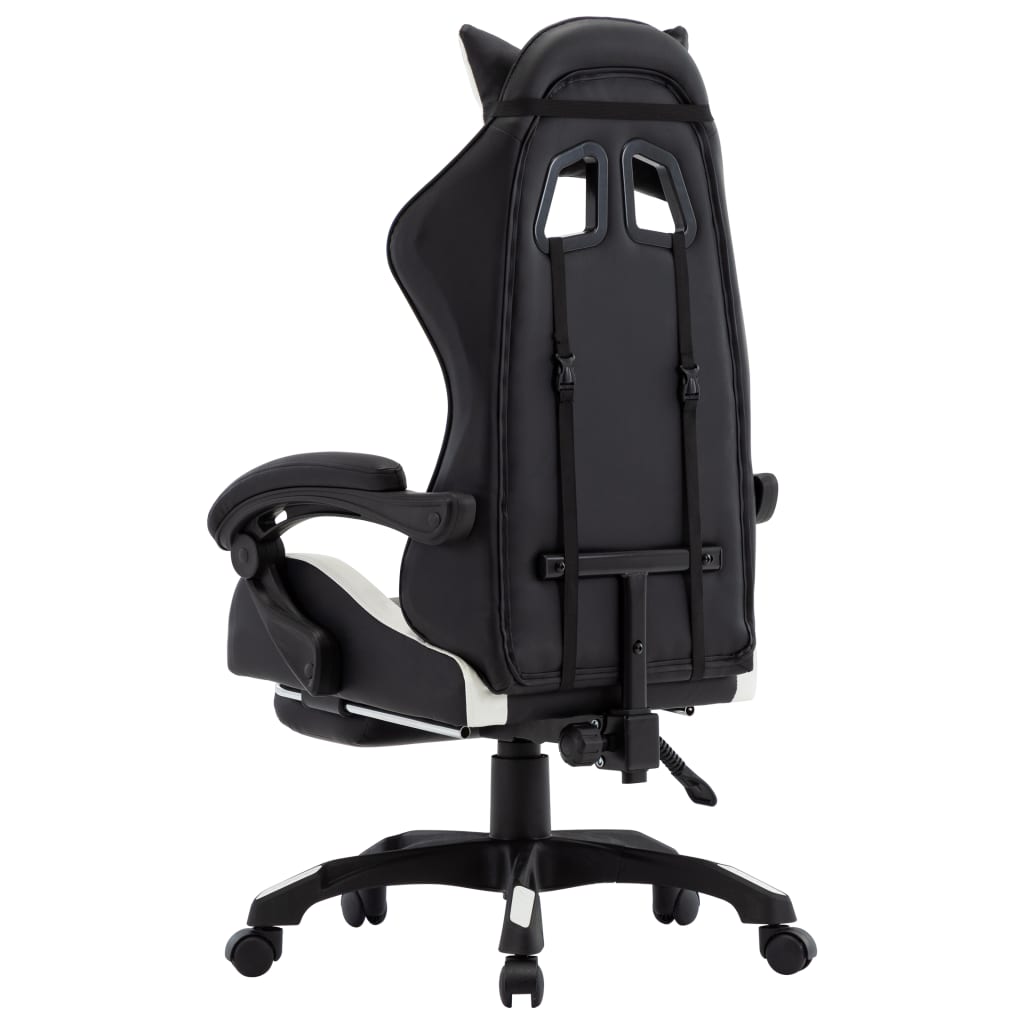 Sedia da Gaming con Poggiapiedi Bianca e Nera in Similpelle | homemem39