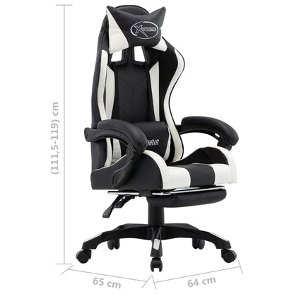 Sedia da Gaming con Poggiapiedi Bianca e Nera in Similpelle | homemem39