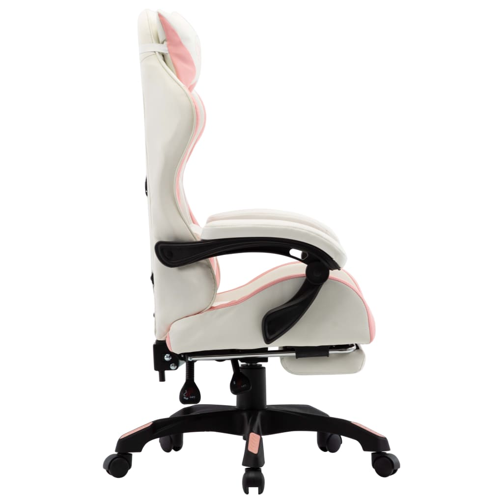 Sedia da Gaming con Poggiapiedi Rosa e Bianca in Similpelle | homemem39