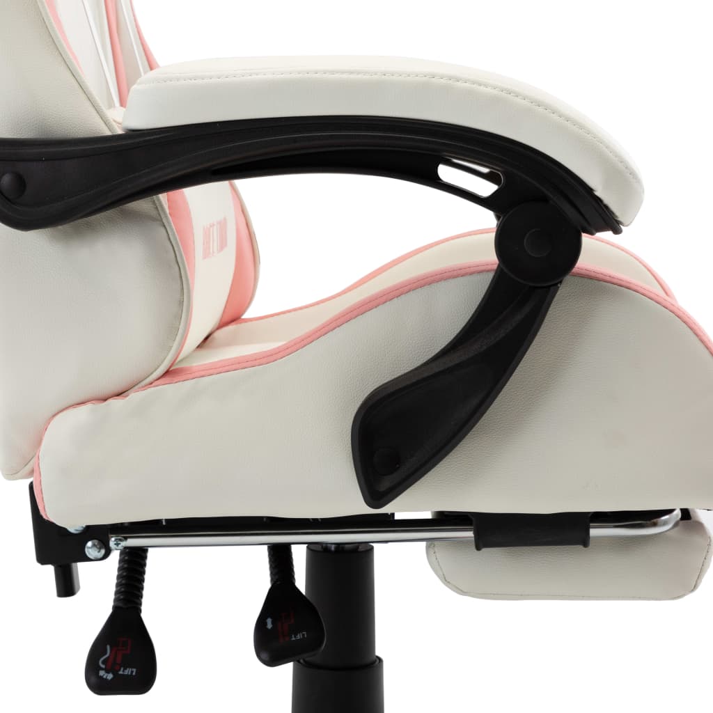 Sedia da Gaming con Poggiapiedi Rosa e Bianca in Similpelle | homemem39
