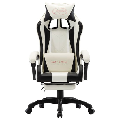 Sedia da Gaming con Poggiapiedi Nera e Bianca in Similpelle | homemem39