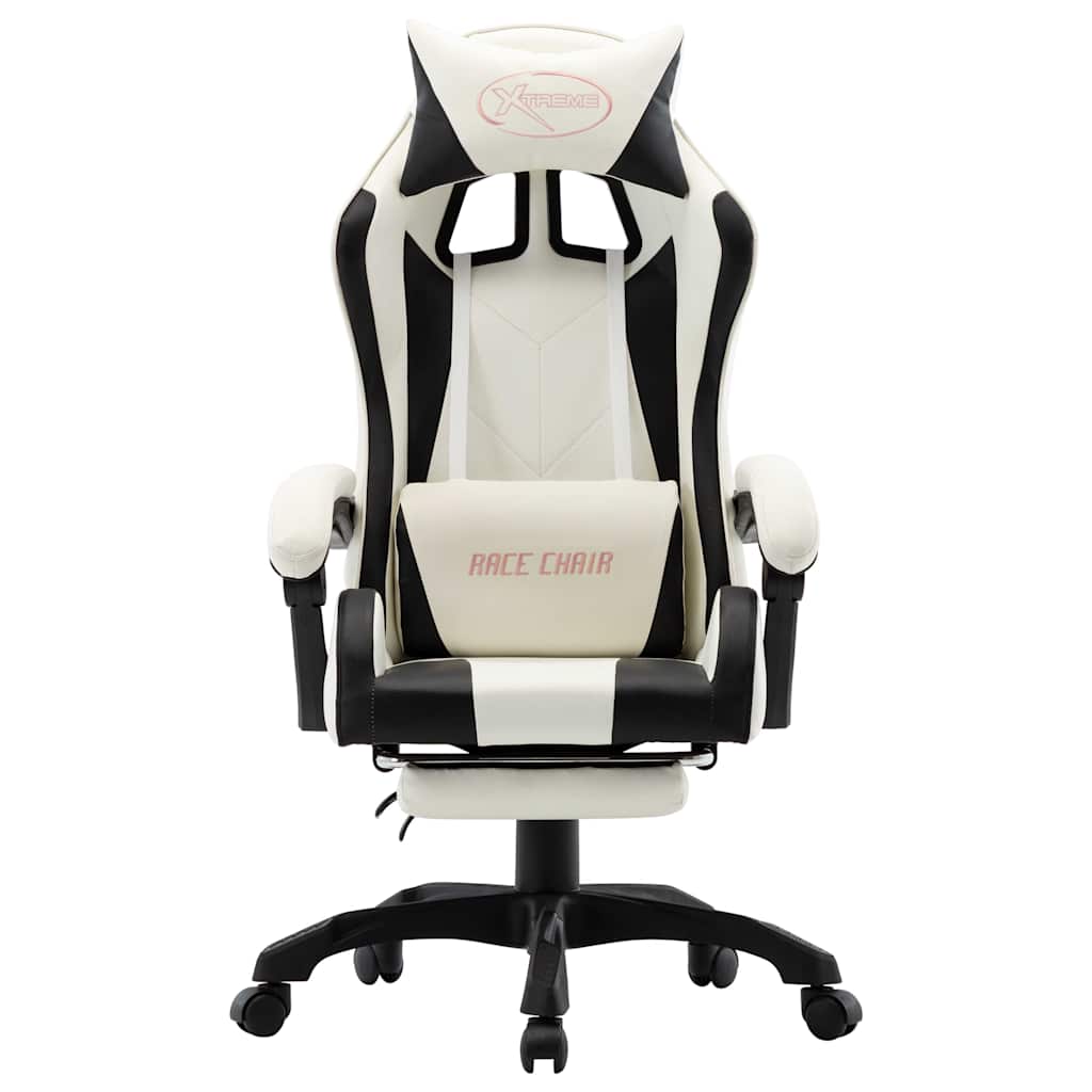 Sedia da Gaming con Poggiapiedi Nera e Bianca in Similpelle