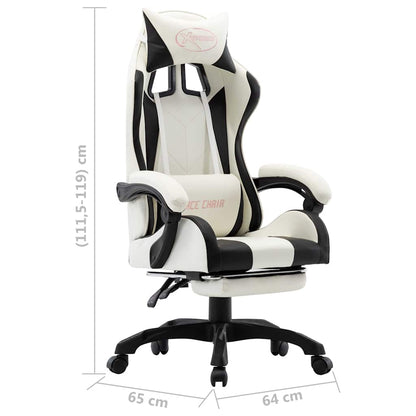 Sedia da Gaming con Poggiapiedi Nera e Bianca in Similpelle