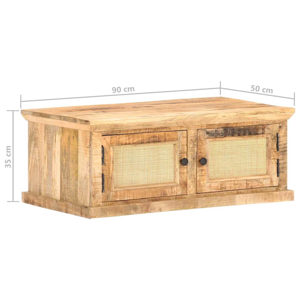 Tavolino da Salotto 90x50x35 cm Legno Massello di Mango e Canna