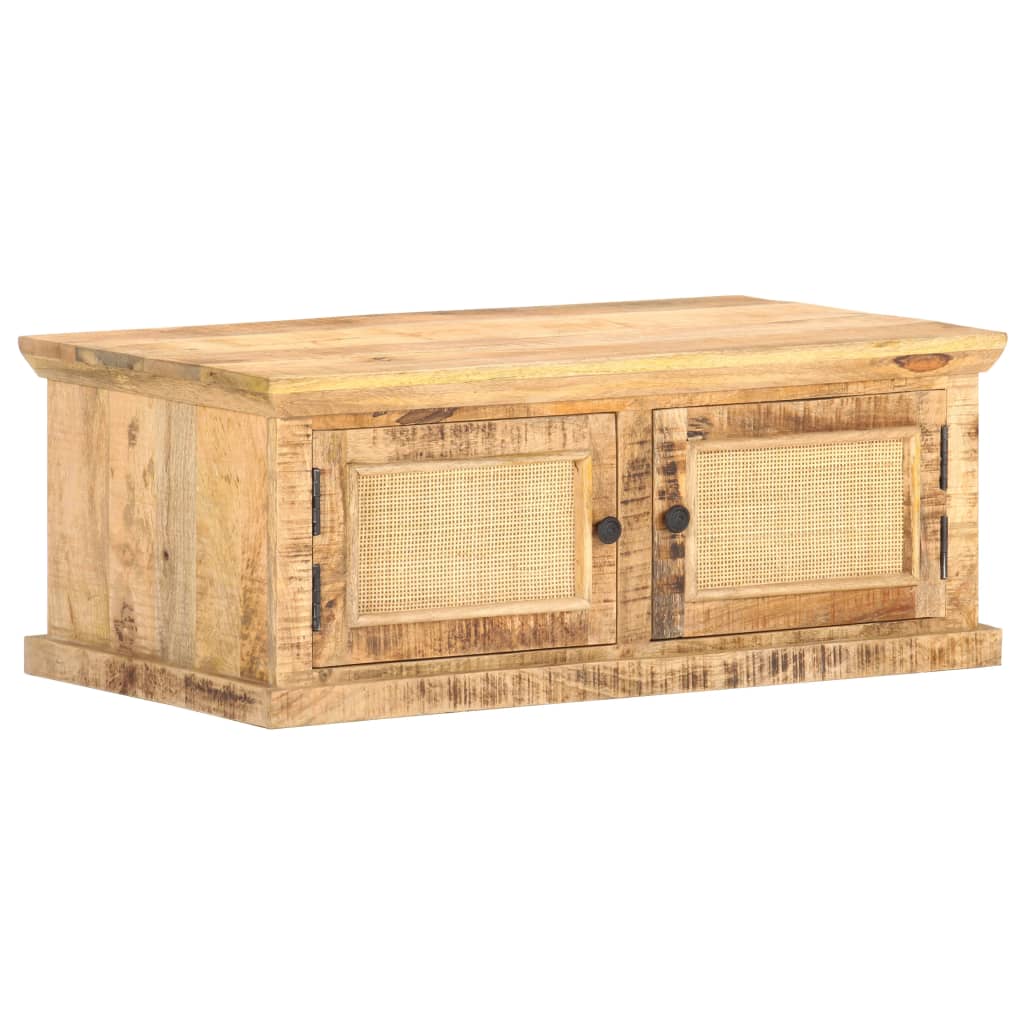 Tavolino da Salotto 90x50x35 cm Legno Massello di Mango e Canna