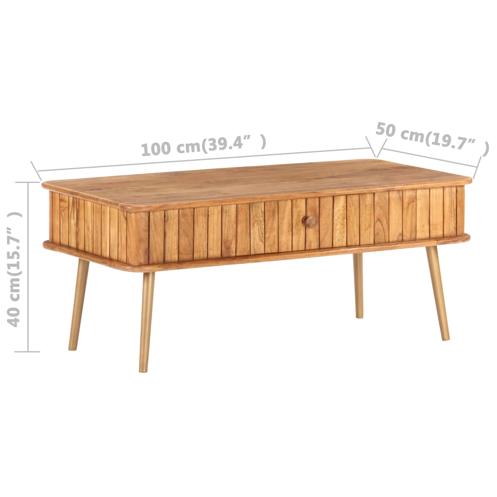 Tavolino da Salotto 100x50x40 cm in Legno Massello di Acacia | homemem39