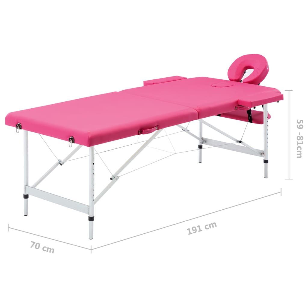Lettino da Massaggio a 2 Sezioni in Alluminio Rosa | homemem39