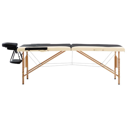 Lettino Massaggio Pieghevole a 2 Sezioni Legno Nero e Beige | homemem39