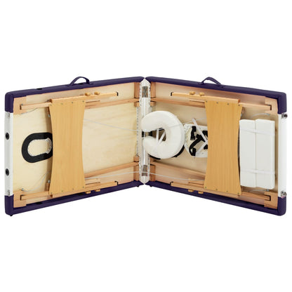 Lettino Massaggio Pieghevole 2 Sezioni in Legno Bianco e Viola | homemem39