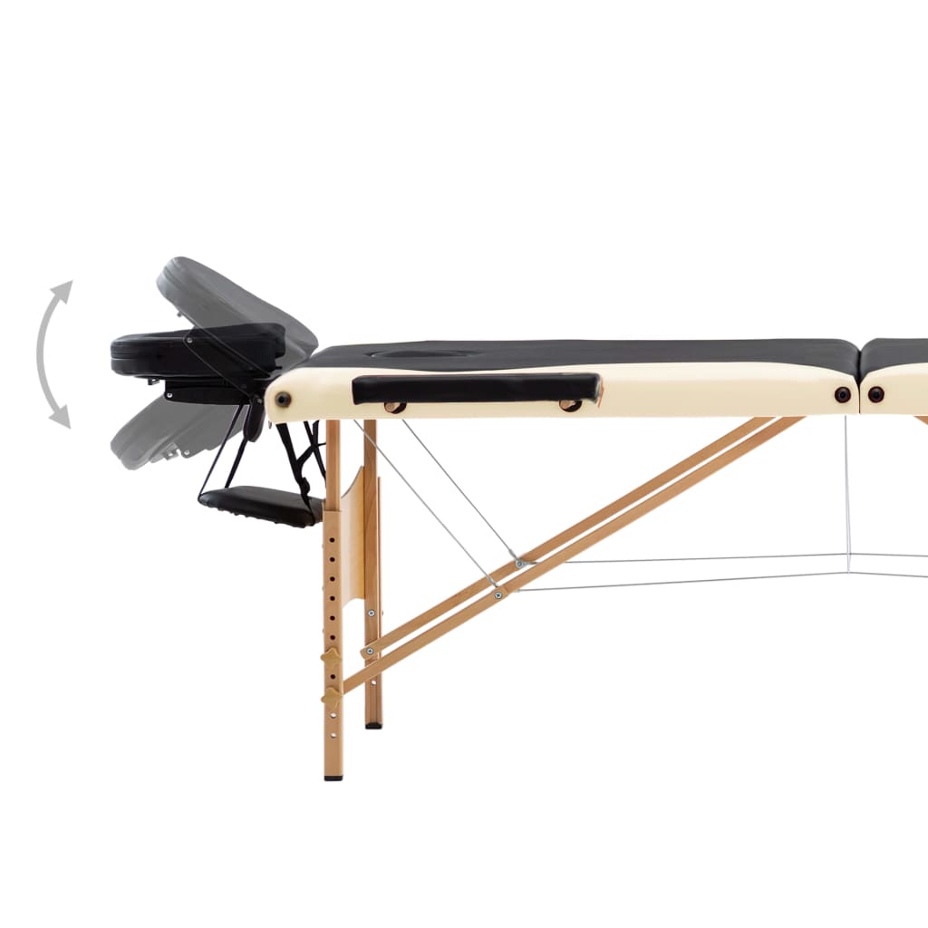 Lettino Massaggio Pieghevole a 3 Sezioni Legno Nero e Beige | homemem39