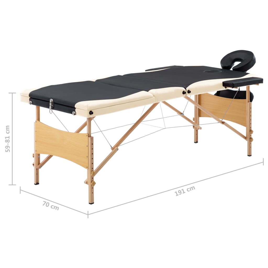 Lettino Massaggio Pieghevole a 3 Sezioni Legno Nero e Beige | homemem39