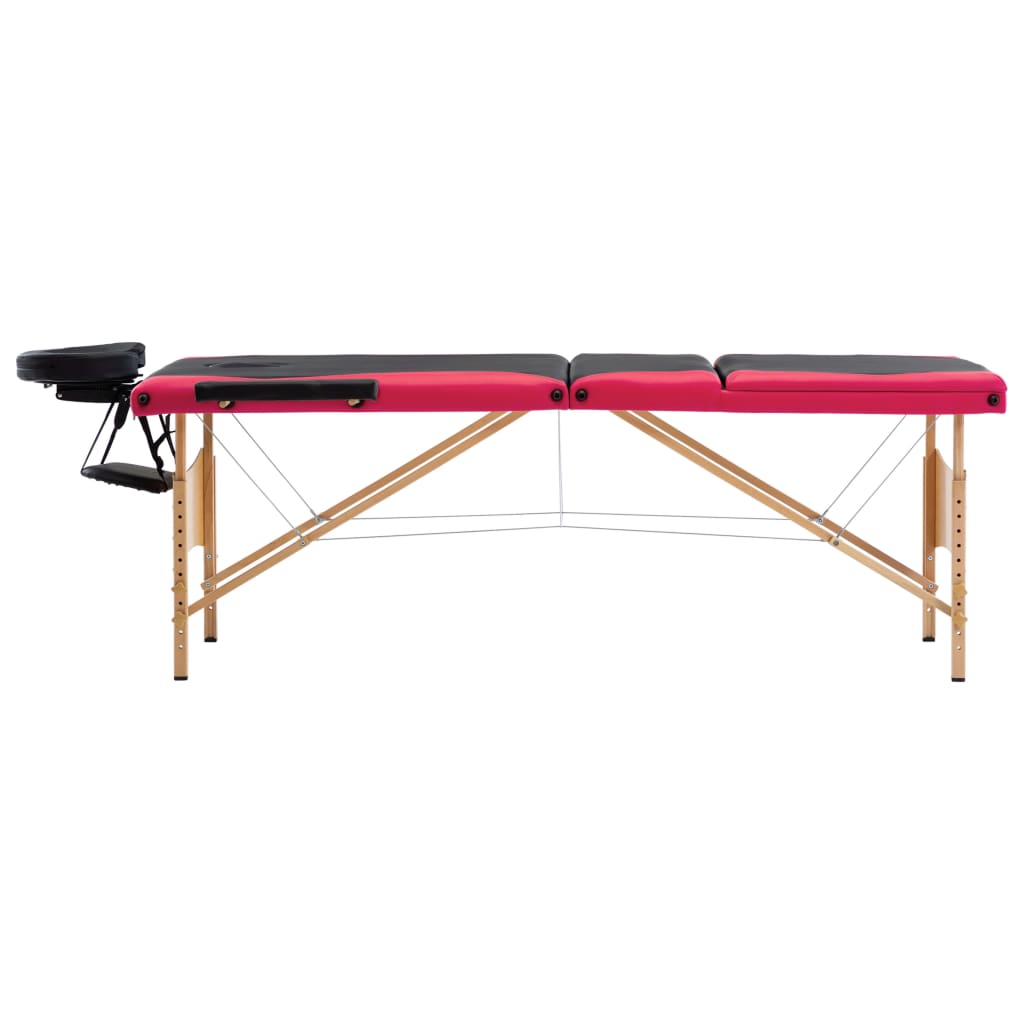 Lettino Massaggio Pieghevole a 3 Sezioni Legno Nero e Rosa | homemem39