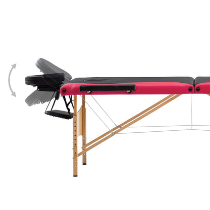 Lettino Massaggio Pieghevole a 3 Sezioni Legno Nero e Rosa | homemem39