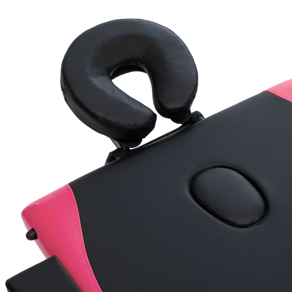 Lettino Massaggio Pieghevole a 3 Sezioni Legno Nero e Rosa | homemem39