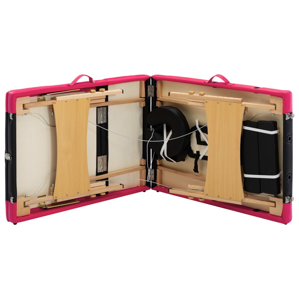 Lettino Massaggio Pieghevole a 3 Sezioni Legno Nero e Rosa | homemem39