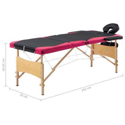 Lettino Massaggio Pieghevole a 3 Sezioni Legno Nero e Rosa | homemem39