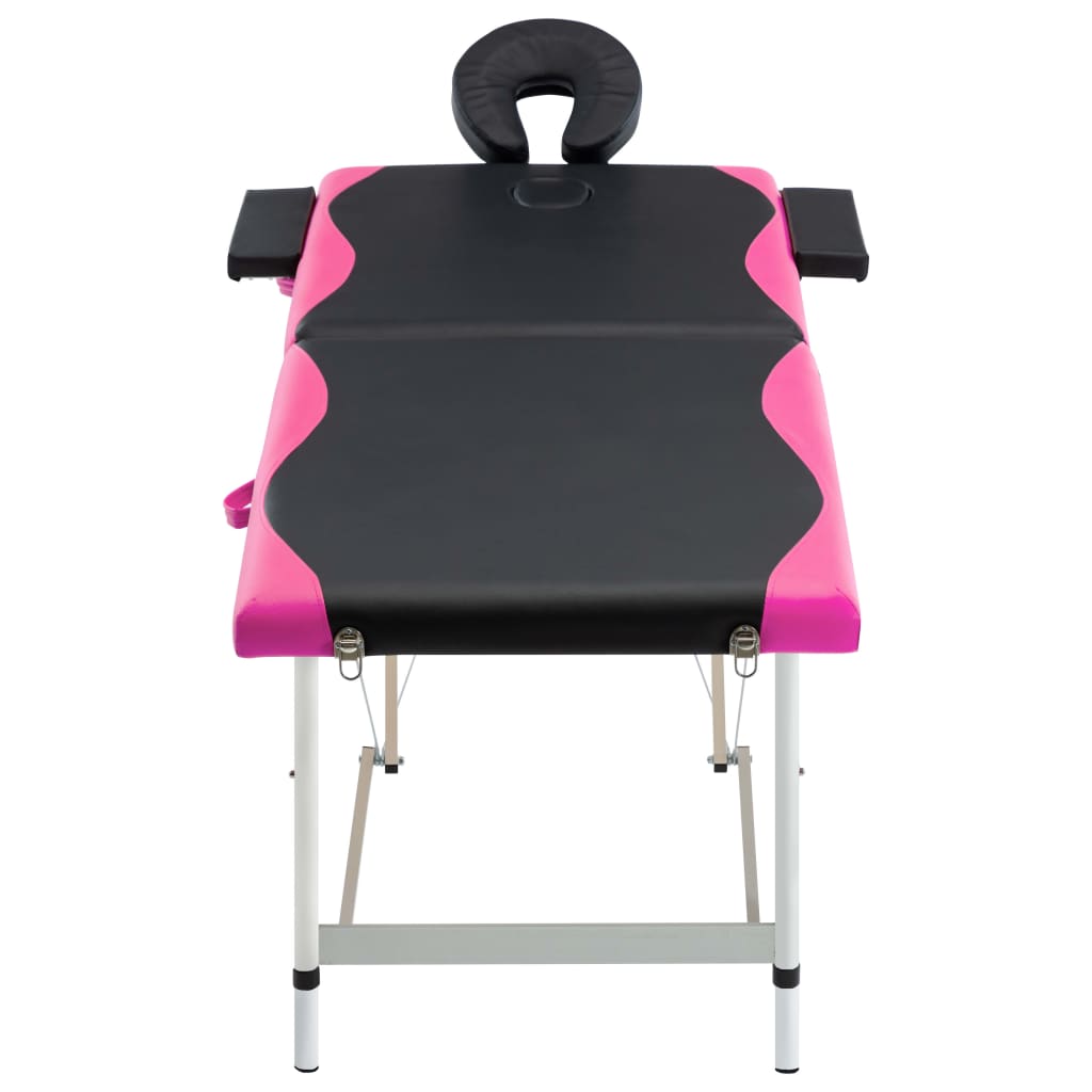 Lettino Massaggio Pieghevole 2 Zone in Alluminio Nero e Rosa | homemem39