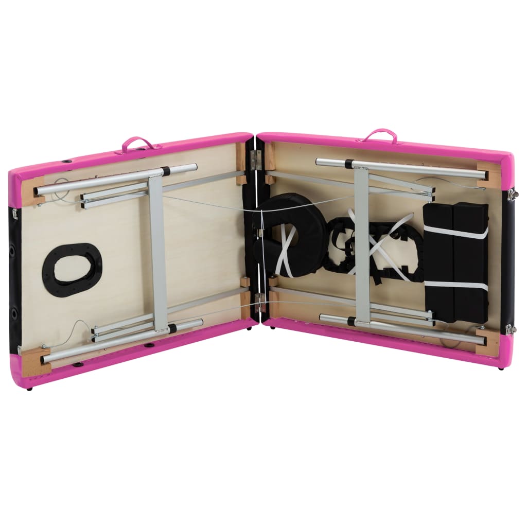 Lettino Massaggio Pieghevole 2 Zone in Alluminio Nero e Rosa | homemem39