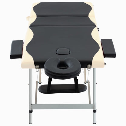 Lettino Massaggio Pieghevole 3 Zone in Alluminio Nero e Beige