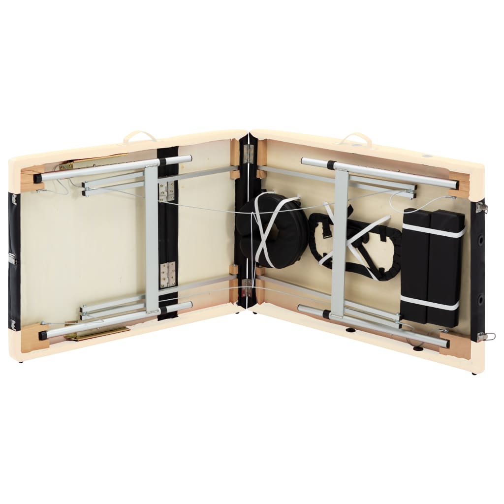 Lettino Massaggio Pieghevole 3 Zone in Alluminio Nero e Beige | homemem39
