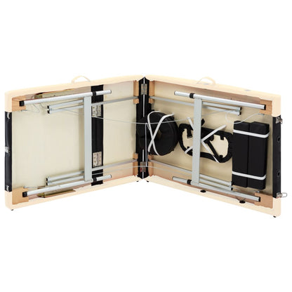 Lettino Massaggio Pieghevole 3 Zone in Alluminio Nero e Beige | homemem39
