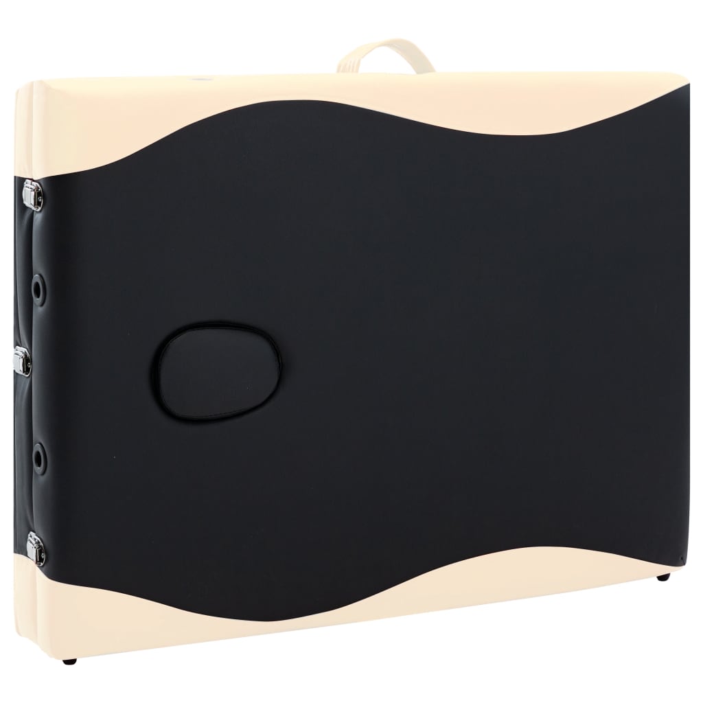 Lettino Massaggio Pieghevole 3 Zone in Alluminio Nero e Beige | homemem39