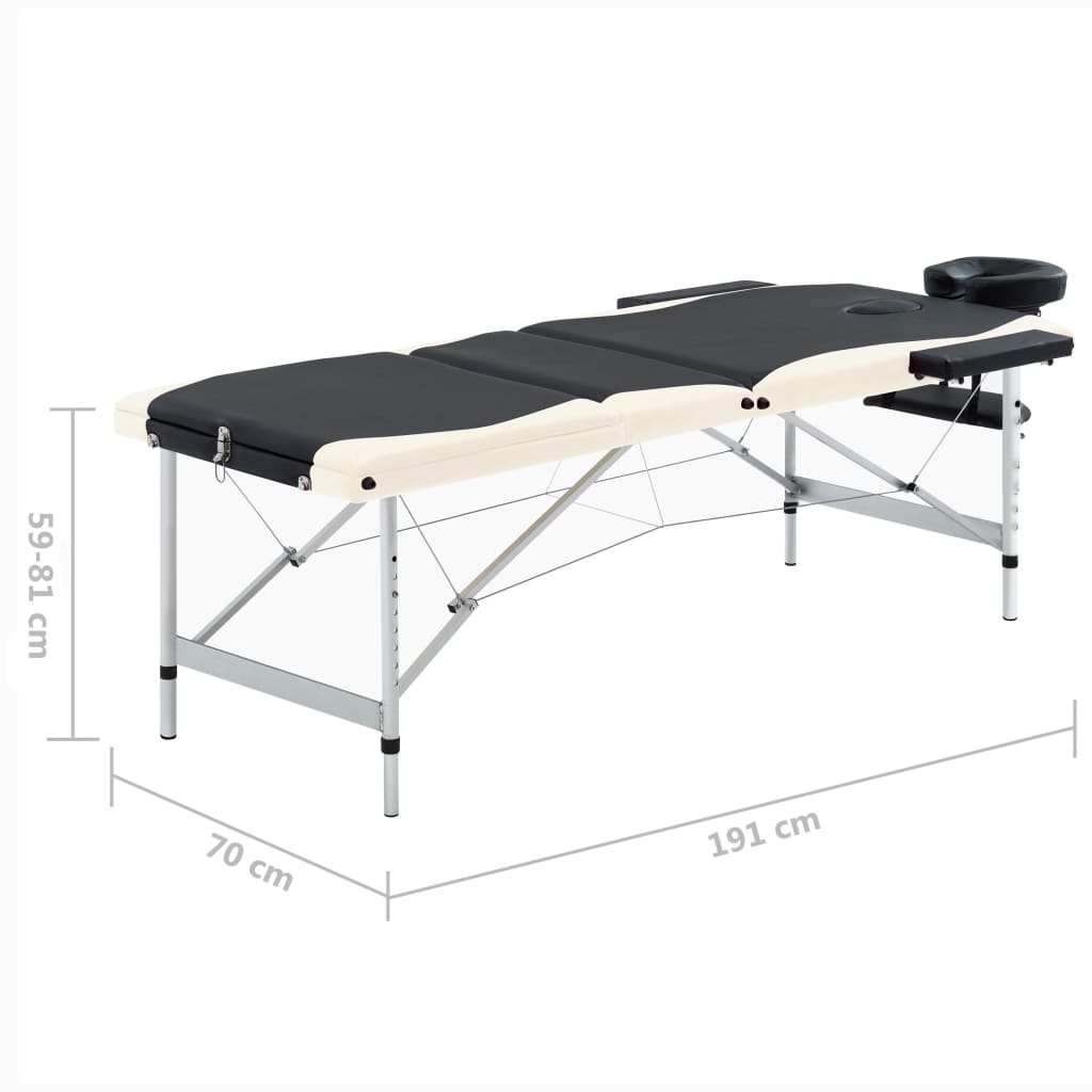 Lettino Massaggio Pieghevole 3 Zone in Alluminio Nero e Beige | homemem39