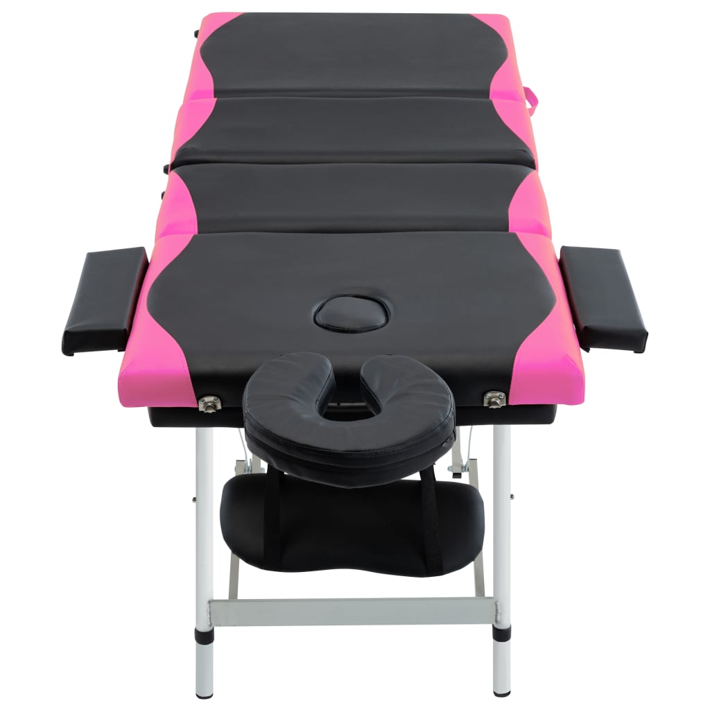 Lettino Massaggio Pieghevole 4 Zone in Alluminio Nero e Rosa | homemem39