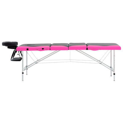 Lettino Massaggio Pieghevole 4 Zone in Alluminio Nero e Rosa | homemem39