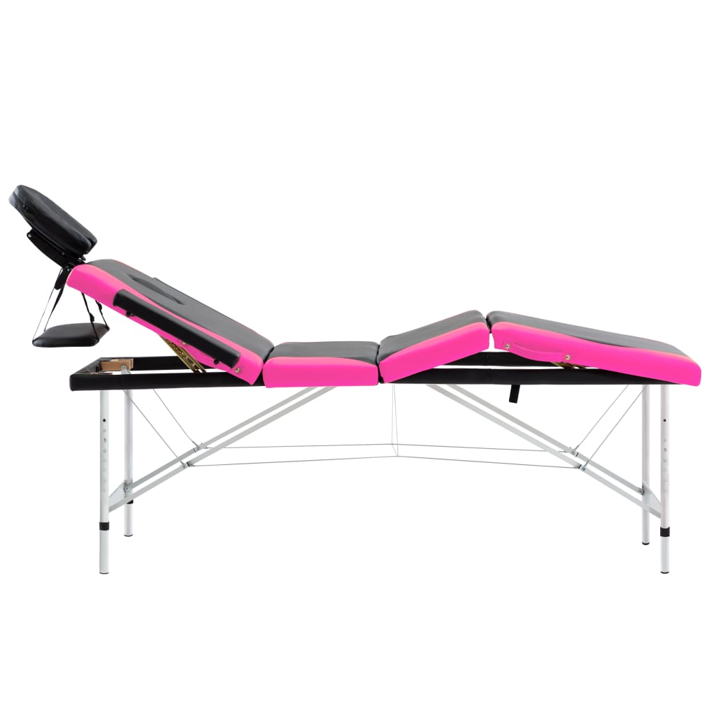 Lettino Massaggio Pieghevole 4 Zone in Alluminio Nero e Rosa | homemem39
