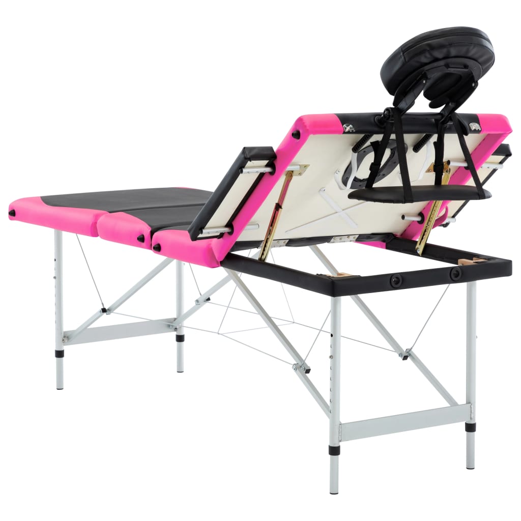 Lettino Massaggio Pieghevole 4 Zone in Alluminio Nero e Rosa | homemem39