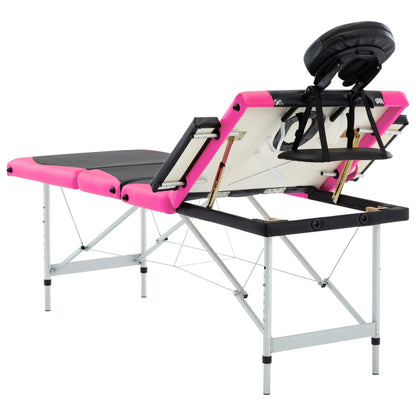 Lettino Massaggio Pieghevole 4 Zone in Alluminio Nero e Rosa | homemem39