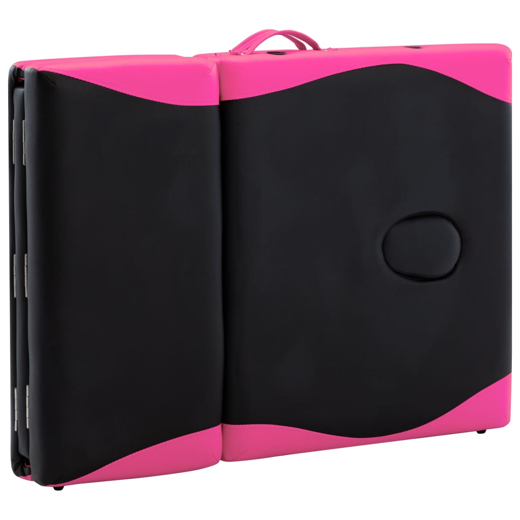 Lettino Massaggio Pieghevole 4 Zone in Alluminio Nero e Rosa | homemem39