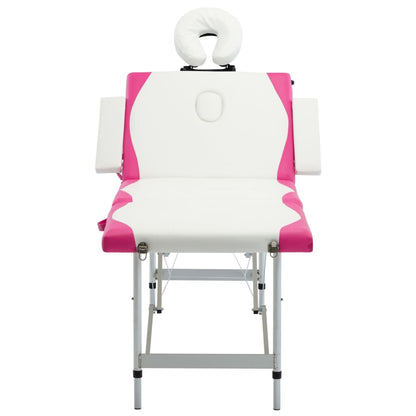 Lettino Massaggio Pieghevole 4 Zone in Alluminio Bianco e Rosa | homemem39