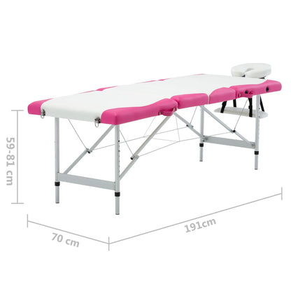 Lettino Massaggio Pieghevole 4 Zone in Alluminio Bianco e Rosa | homemem39