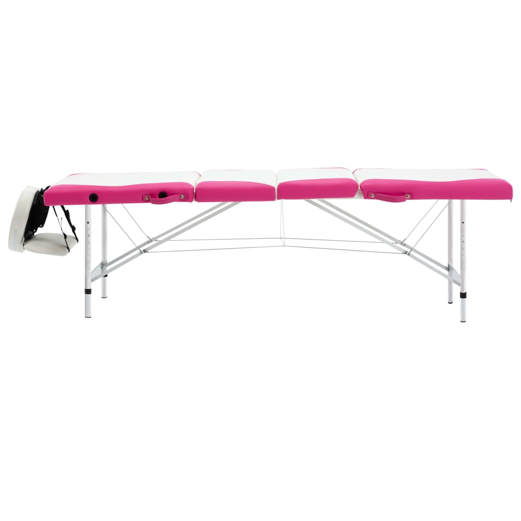 Lettino Massaggio Pieghevole 4 Zone in Alluminio Bianco e Rosa | homemem39