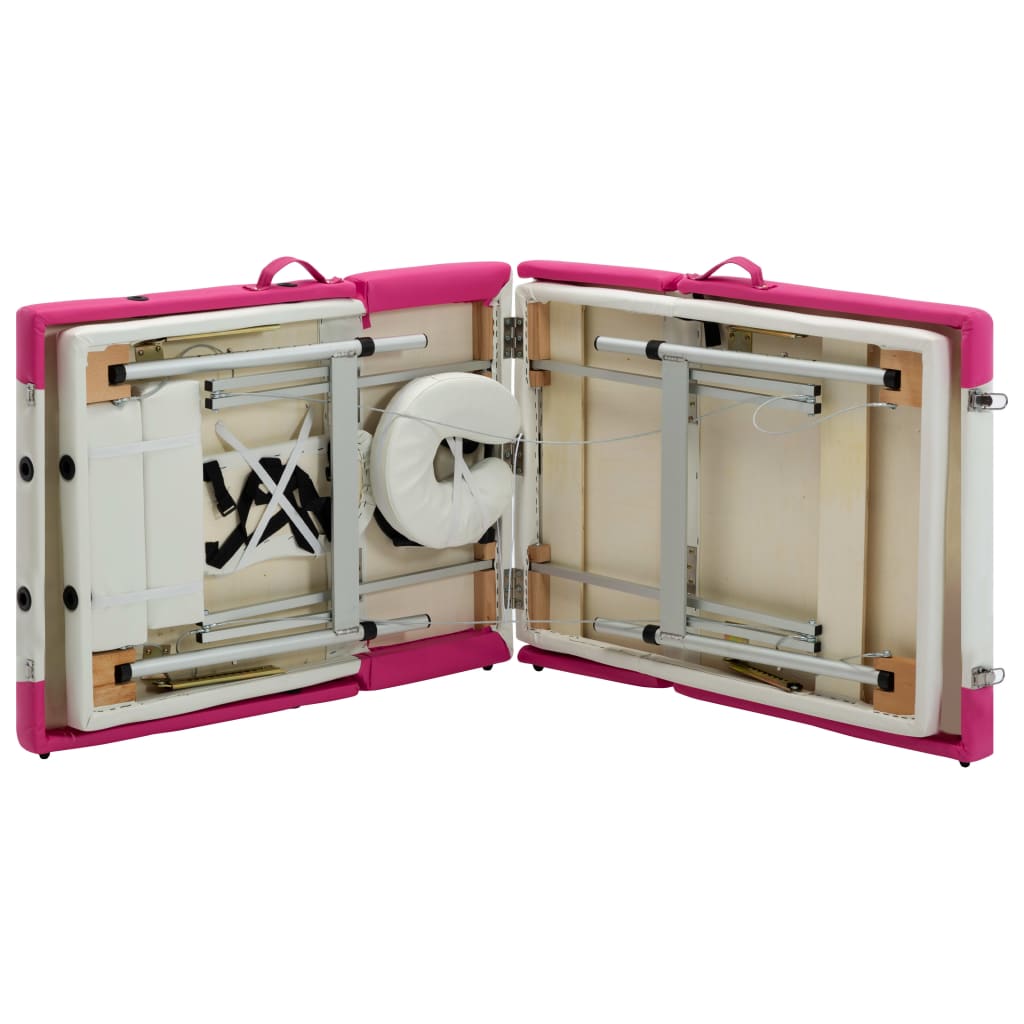 Lettino Massaggio Pieghevole 4 Zone in Alluminio Bianco e Rosa | homemem39