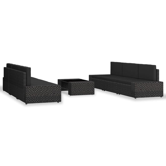 Set Divani da Giardino 7 pz in Polyrattan Nero - homemem39