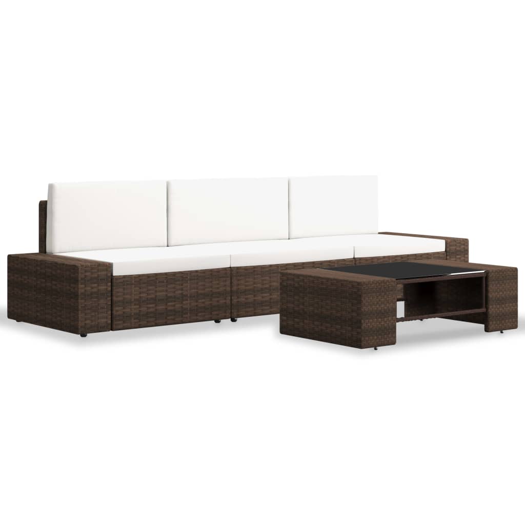 Set Divani da Giardino 4 pz in Polyrattan Marrone - homemem39