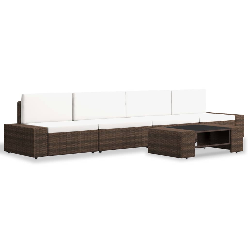 Set Divani da Giardino 5 pz in Polyrattan Marrone - homemem39