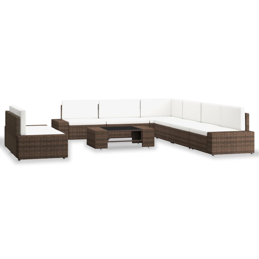 Set Divani da Giardino 9 pz in Polyrattan Marrone - homemem39
