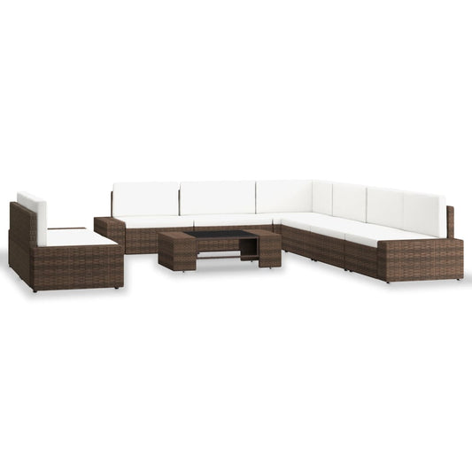 Set Divani da Giardino 9 pz in Polyrattan Marrone - homemem39