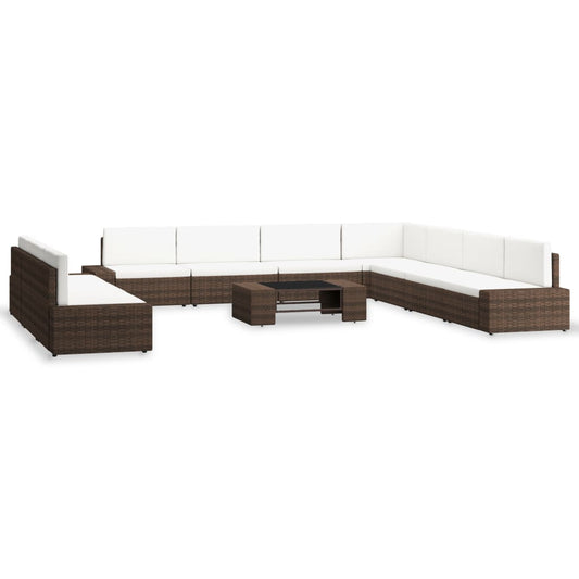 Set Divani da Giardino 10 pz in Polyrattan Marrone - homemem39