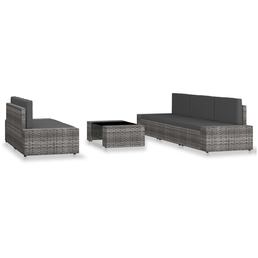 Set Divani da Giardino 6 pz in Polyrattan Grigio - homemem39