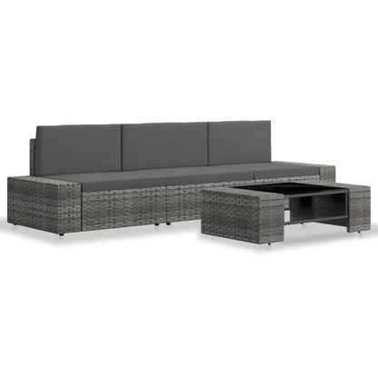 Set Divani da Giardino 4 pz in Polyrattan Grigio - homemem39